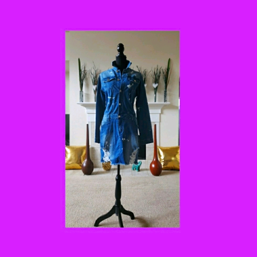 NWT - Distressed Denim Mini Dress